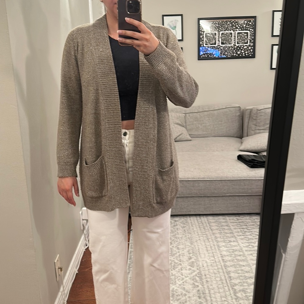 Brown/grey metallic long cardigan